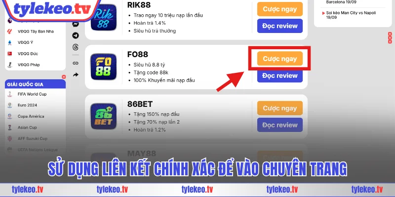 Sử dụng liên kết chính xác để vào chuyên trang